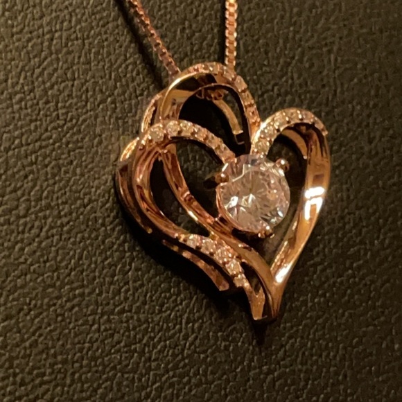 14K Rose Gold Plated Sterling Zirconia Heart Necklace NWOT 😍 PERFECT GIFT - Picture 10 of 16
